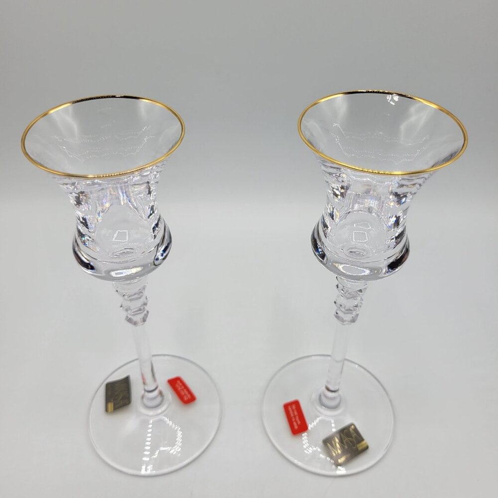 Mikasa Austria Sonata Candleholder Candlestick Holders Crystal Gold Trim 2-Piece